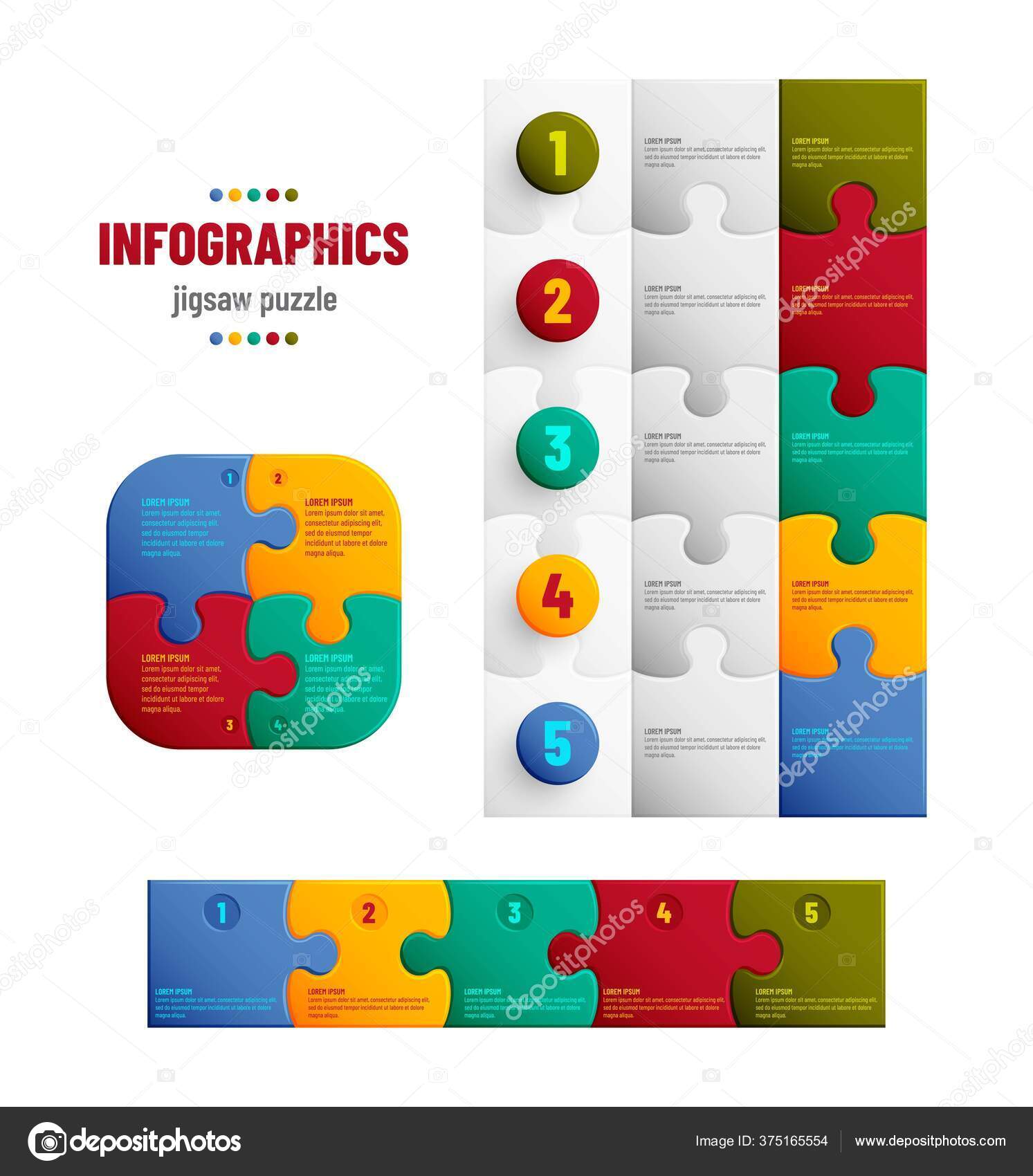 Jigsaw puzzle background with many colorful pieces. Infographic mosaic