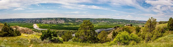 Panoramic View River Bend Overlook North Unit Theodore Roosevelt National — Stock Photo, Image