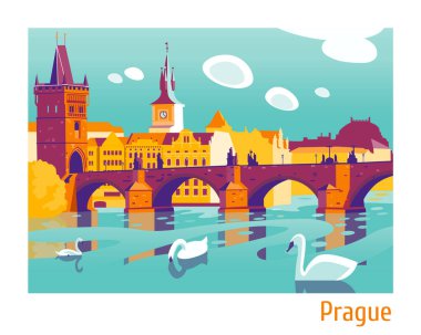 Prag Charles Köprüsü vektör çizim 