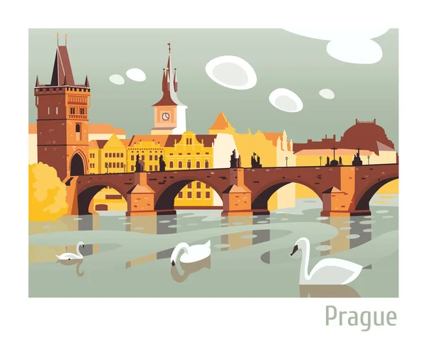 Prager Karlsbrücke Vektor Illustration — Stockvektor