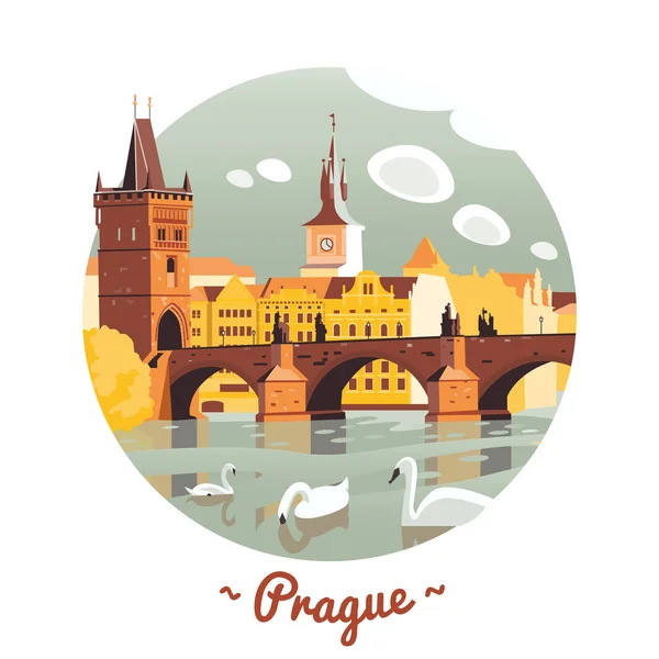 Praha Karlův most vektorové ilustrace — Stockový vektor