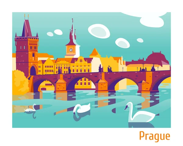 Praga Charles Bridge vetor Ilustração — Vetor de Stock
