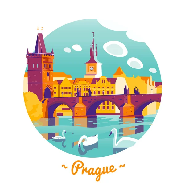 Praha Karlův most vektorové ilustrace — Stockový vektor