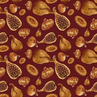 Altın kuru incir seamless modeli suluboya ile boyalı 