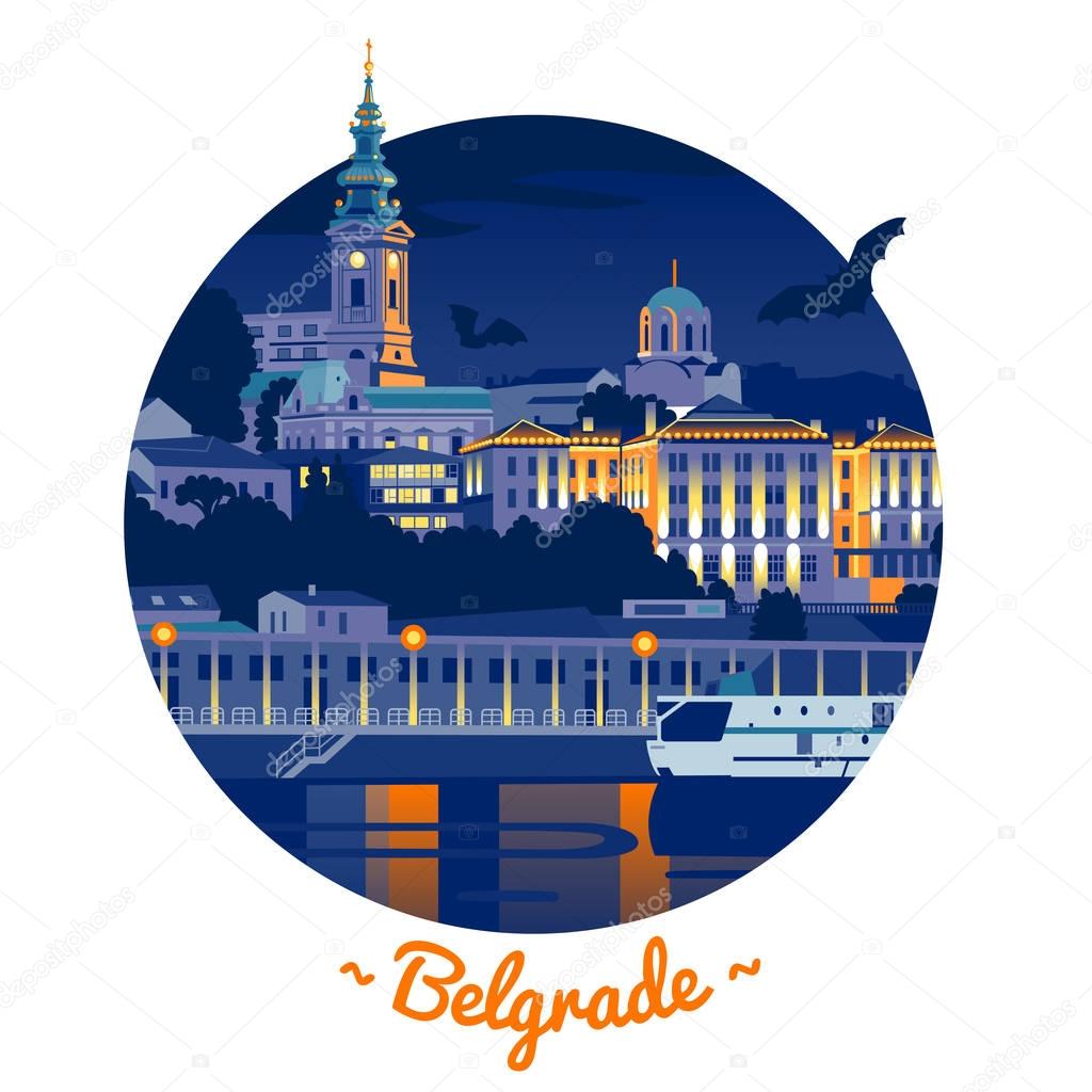 Night Belgrade vector illustration