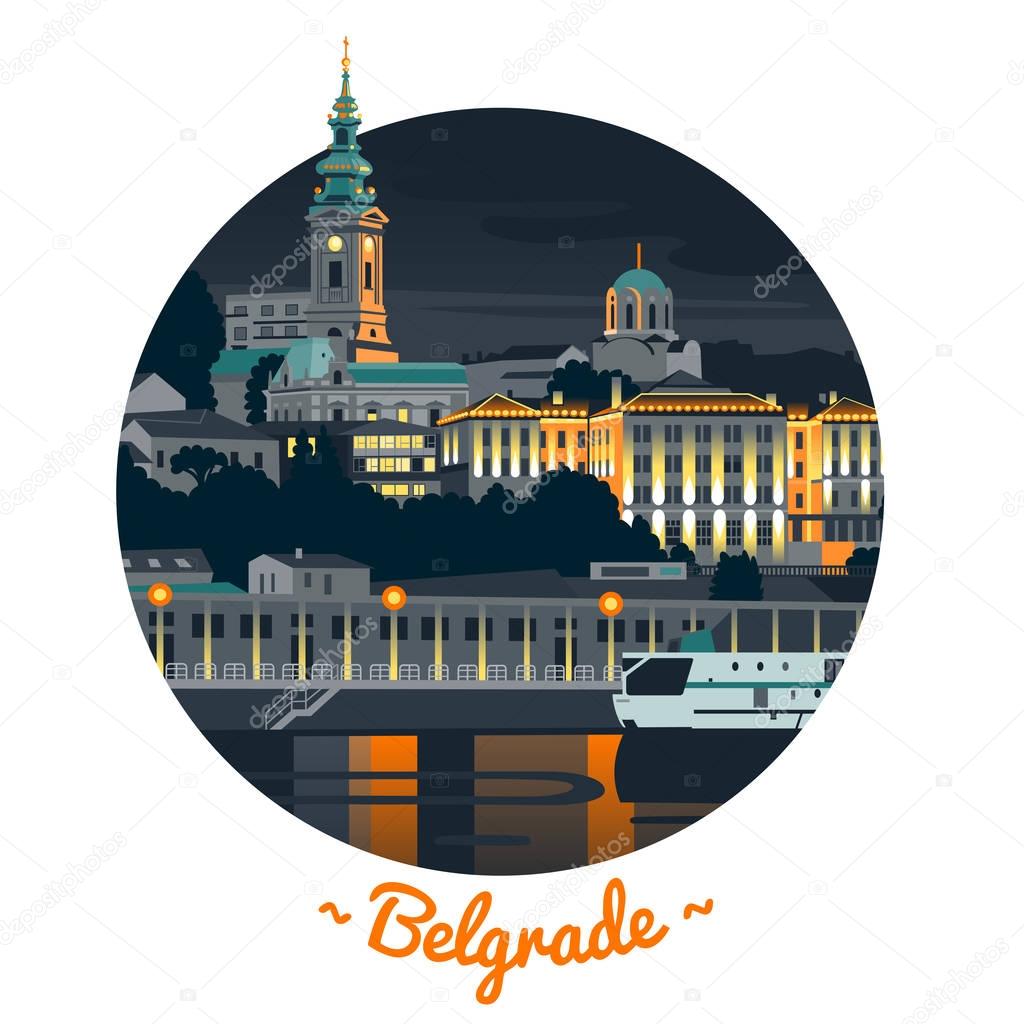 Night Belgrade vector illustration