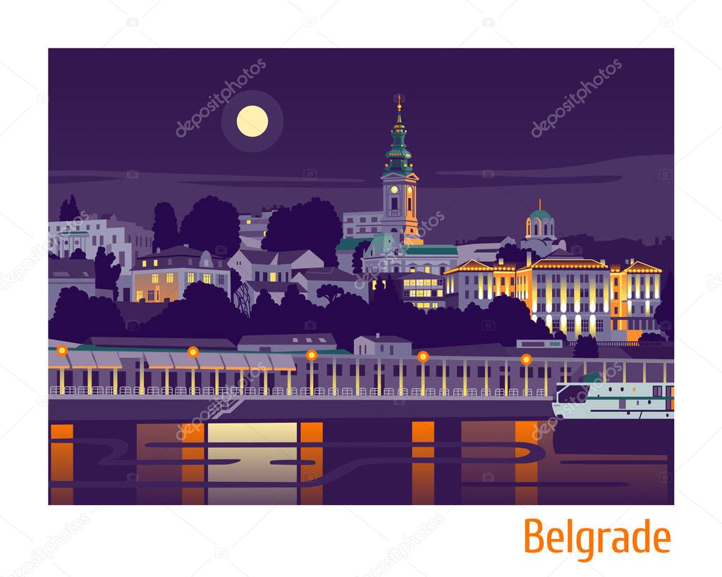 Night Belgrade vector illustration
