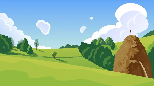 Summer landscape with a haystack illustration — Stock Vector