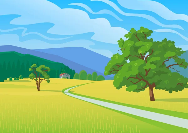 Sommerlandschaft mit Straßenillustration — Stockvektor