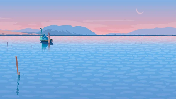 Seascape com uma ilustração vetorial barco — Vetor de Stock