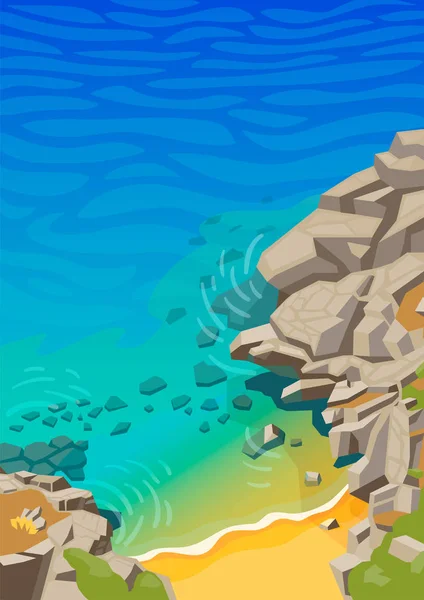 Zee lagune met rotsen en een klein strand — Stockvector