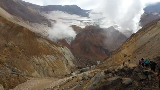 Volcano Eruption Volcano Crater Crater Mist Kamchatka Peninsula Drone Video — Stock Video