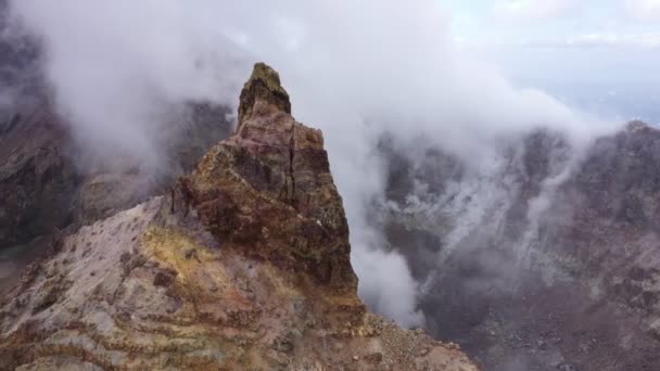 Vulkanausbruch Vulkankrater Kraternebel Auf Der Halbinsel Kamtschatka Drohnenvideo Luftaufnahme — Stockvideo