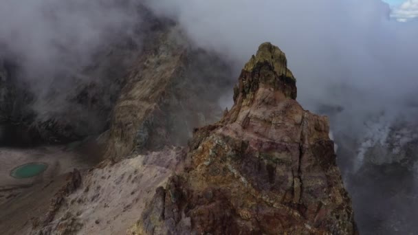 Vulkanausbruch Vulkankrater Kraternebel Auf Der Halbinsel Kamtschatka Drohnenvideo Luftaufnahme Videoclip