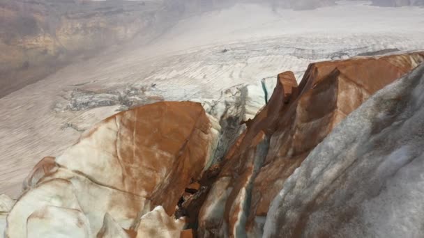 Ledovec Sopečném Kráteru Kráterová Mlha Kamčatce Drone Video Letecký Pohled — Stock video