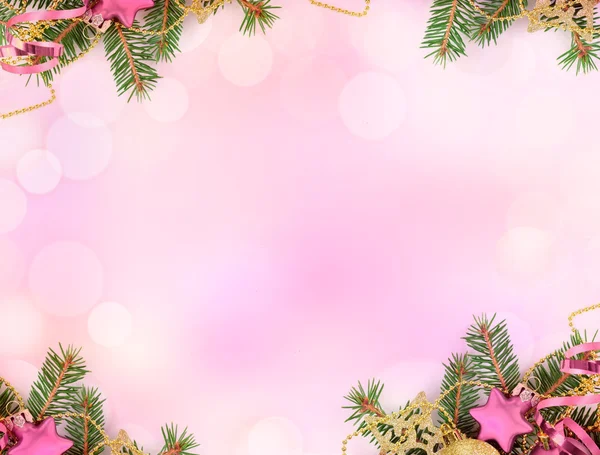 Lila gradiens háttér bokeh és karácsonyi dekoráció szegéllyel — Stock Fotó
