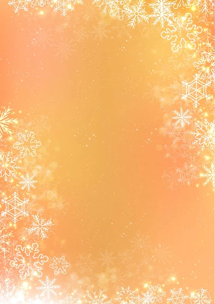 Fondo de papel de invierno naranja con borde de copo de nieve — Vector de stock