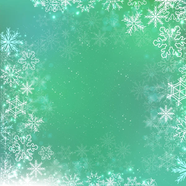 Gradiente verde invierno cuadrado banner fondo con copo de nieve — Vector de stock