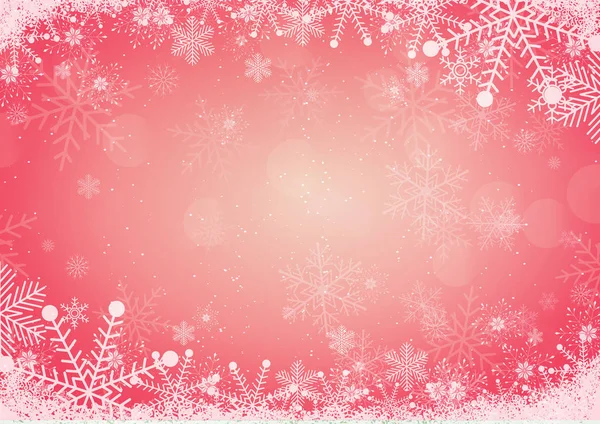 Fondo rojo de Navidad de vacaciones de invierno con borde de copo de nieve — Archivo Imágenes Vectoriales