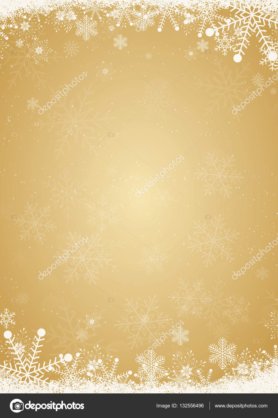 winter gold christmas background with snowflake border stock