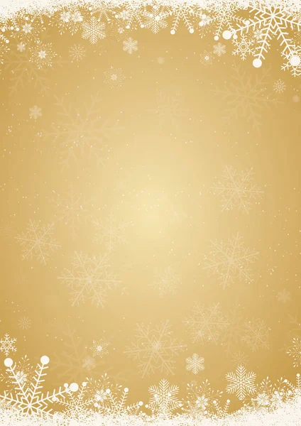 Fondo de Navidad de oro de invierno con borde de copo de nieve — Vector de stock