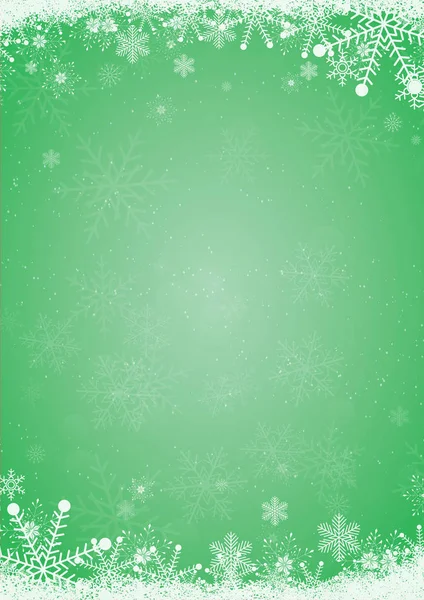 Fondo de Navidad verde invierno con borde de copo de nieve — Vector de stock
