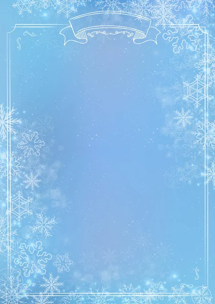 Blu sfondo carta invernale con bordo fiocco di neve — Vettoriale Stock