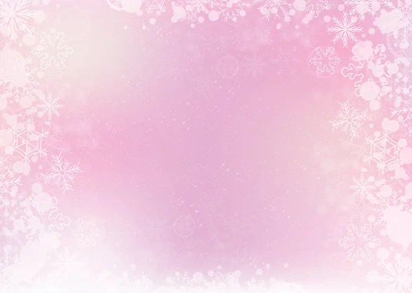 Gradiente rosa elegante fondo de invierno con borde de copo de nieve — Vector de stock