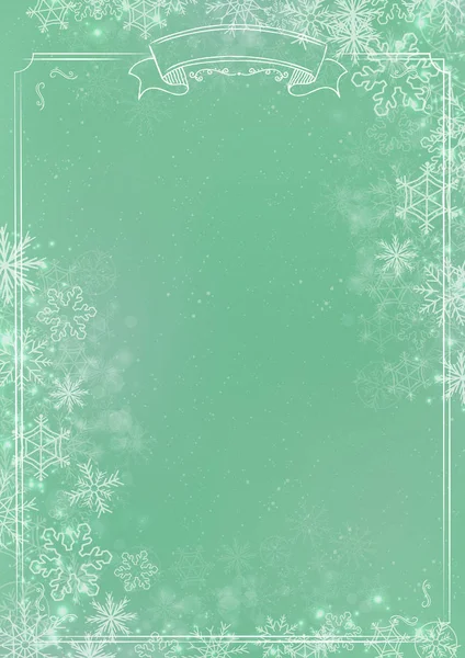 Green gradient winter paper background with snowflake border — Stock Vector