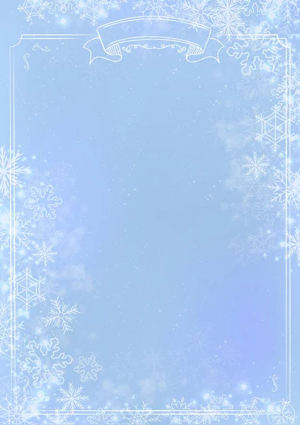 Fond bleu dégradé papier d'hiver avec bordure flocon de neige — Image vectorielle