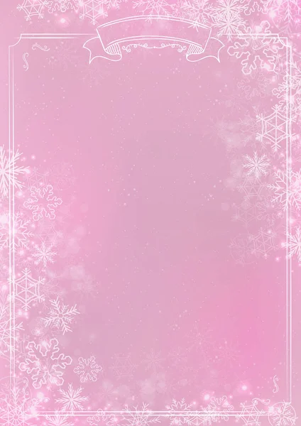 粉红色的梯度冬天纸张背景与雪花边框 — 图库矢量图片