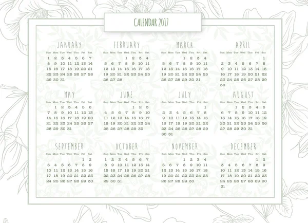 Yearly retro calendar white background green floral border — Stock Photo, Image