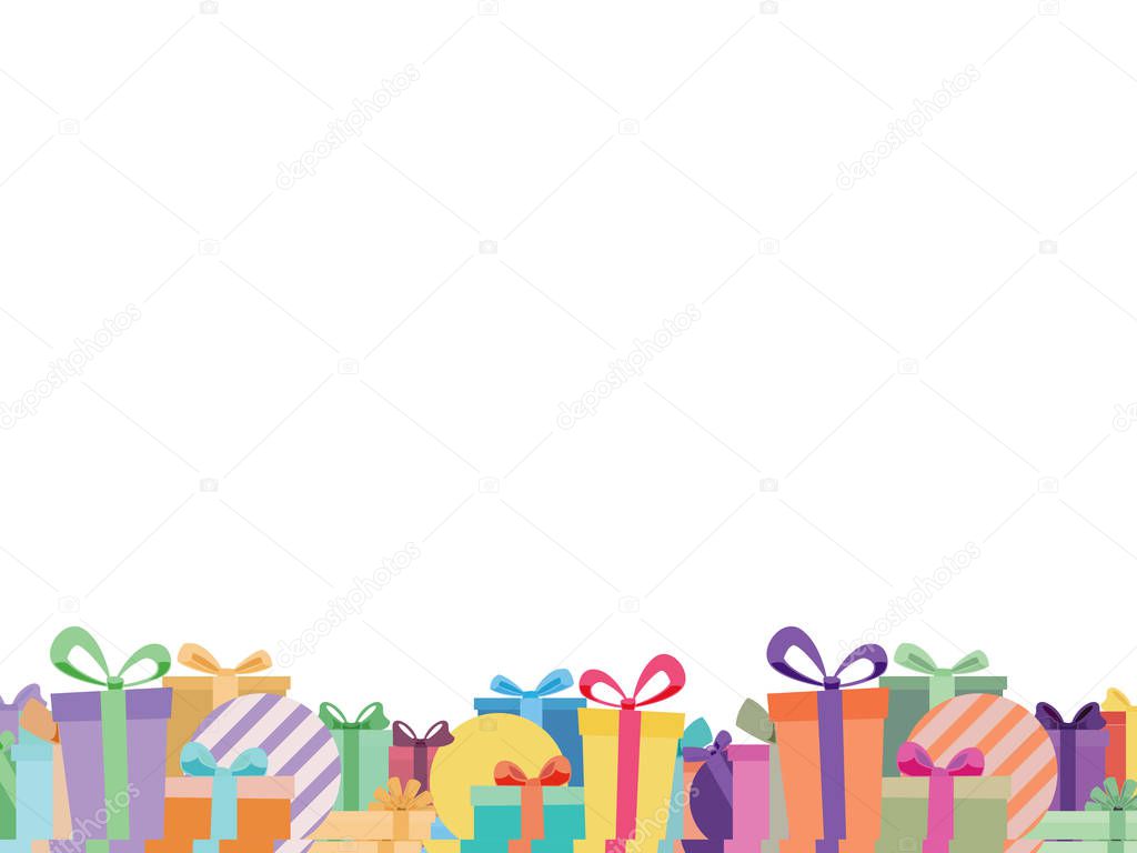 White background with colorful ribbon gift box footer 
