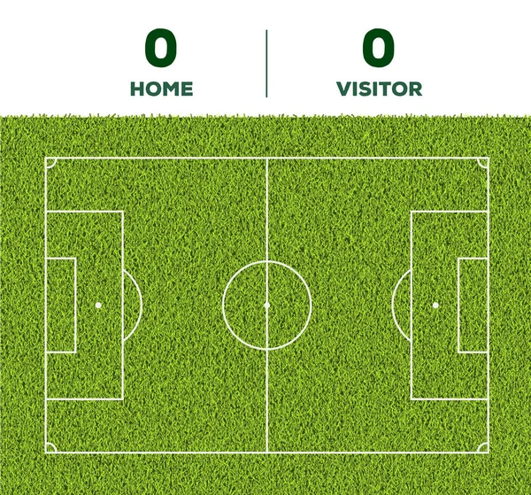 Fußballlinie, Spielstand-Anzeige und grüner Rasen-Hintergrund — Stockvektor