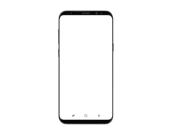 Maqueta de teléfono inteligente negro aislado con botón en la pantalla —  Fotos de Stock