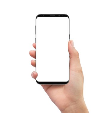 İzole insan sağ el siyah mobil beyaz ekran zeki tutarak