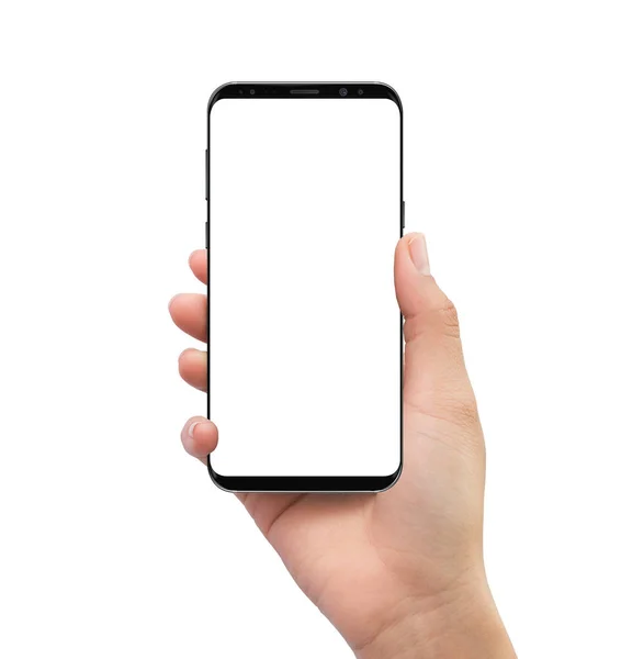 孤立した人体右手ブラック携帯電話白画面 smar — ストック写真
