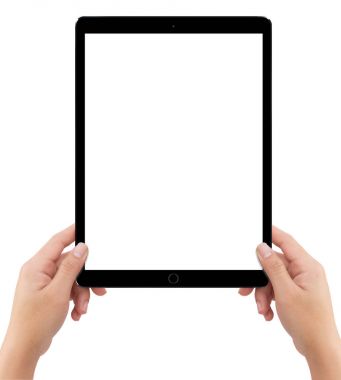 Siyah holding izole insan iki eller tablet bilgisayara