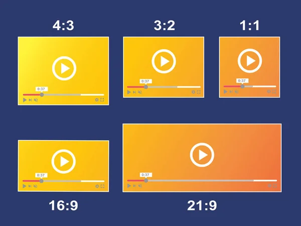 Aspect ratio scale size responsive video player — Stock Vector