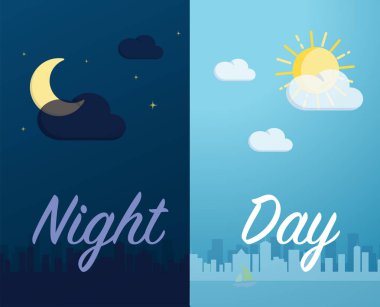 Gündüz ve gece modu cityscape arka plan ve bileşen vektör