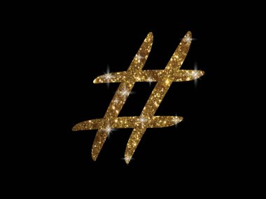 Altın glitter izole el kelime Hashtag sembolü yazma
