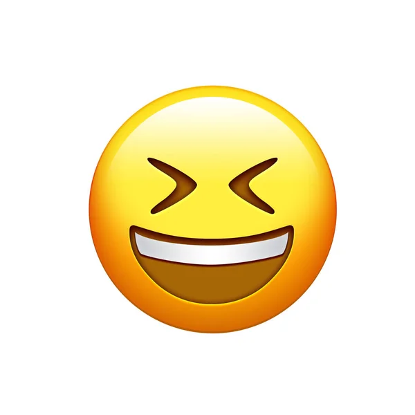 Emoji желтое лицо смеется вслух с закрытыми глазами икона — стоковое фото