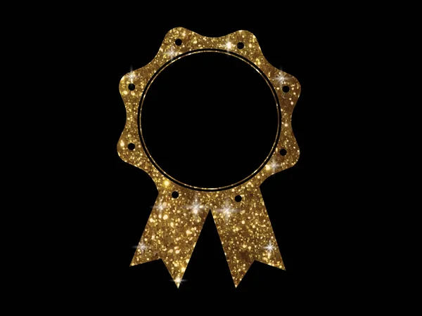 Vector golden glitter gold color award medal ribbon badge — Stock Vector