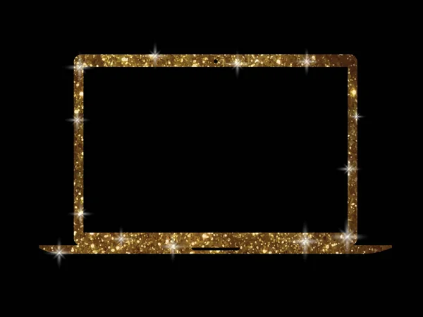 Vector golden glitter gold color flat laptop computer icon — Stock Vector