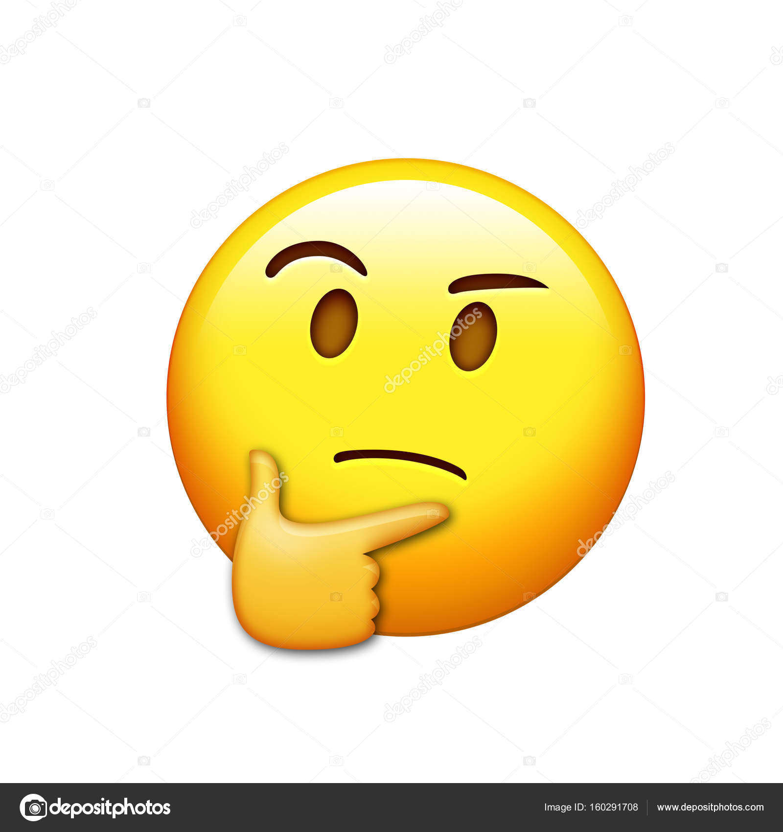 Yellow pondering, thinking or deep in thought face with index finger