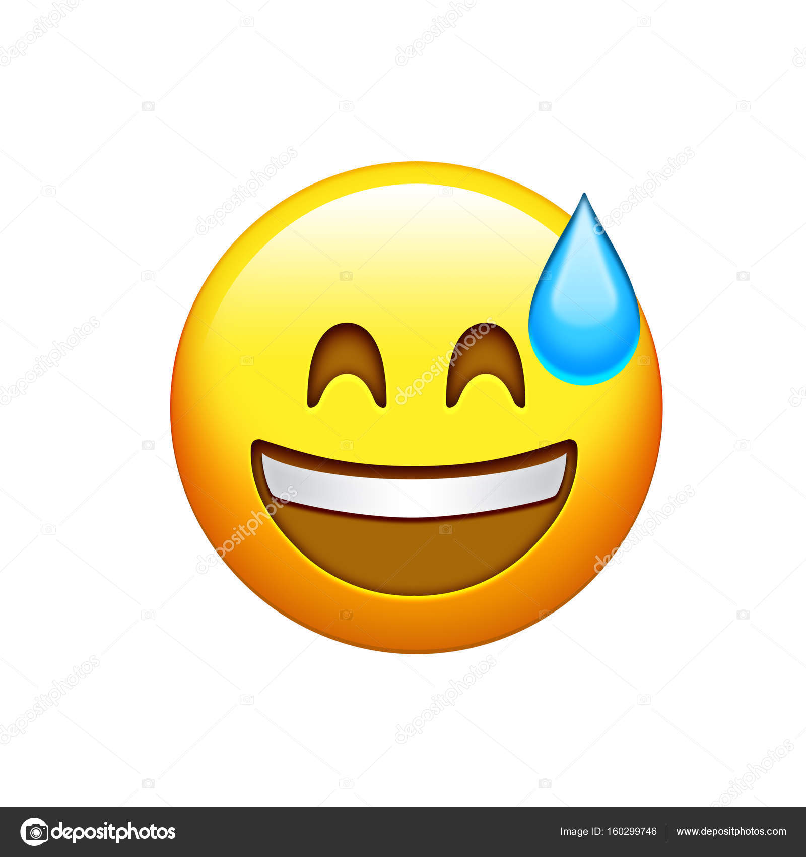 Gelbes Smiley-Gesicht mit weißen Zähnen und Schweißsymbol Stockillustration  von ©cougarsan #160299746, image size:1600x1700