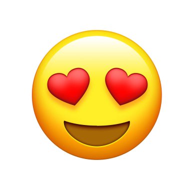Emoji sarı yüz kırmızı kalp gözleri ve komik simgesi