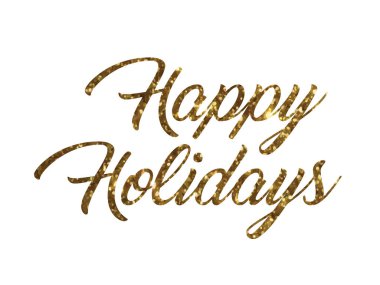 Altın glitter izole el kelime Happy Holidays yazma 