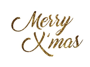 Altın glitter izole el kelime Merry Christmas yazma