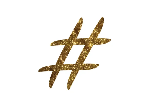 Altın glitter izole el kelime Hashtag sembolü yazma — Stok Vektör